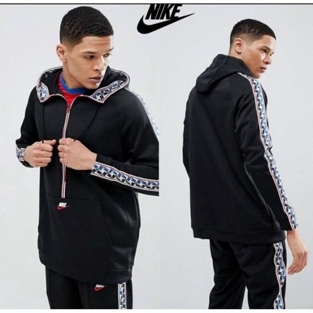 Nike Taped Half Zip Hoodie Poly Black Men's‎ Size Medium